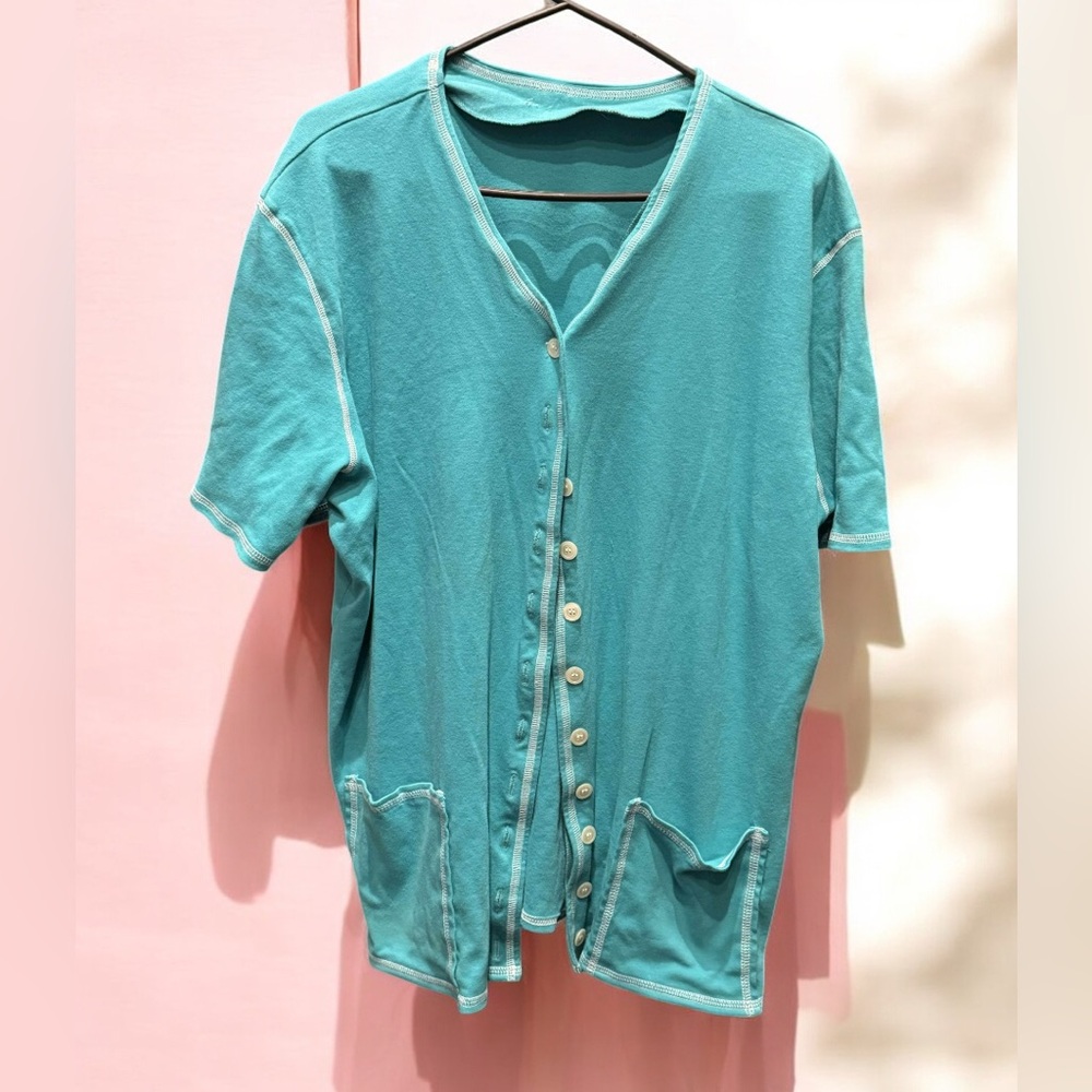 Teal Button-Up Cardigan 23in pit to pit women’s 3X with pockets